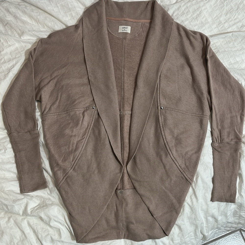Aritzia Wilfred Taupe Open-Front Jacket